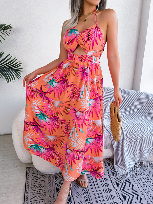 Flower Sleeveless Cutout Sling Long Dress Holiday Beach Dress