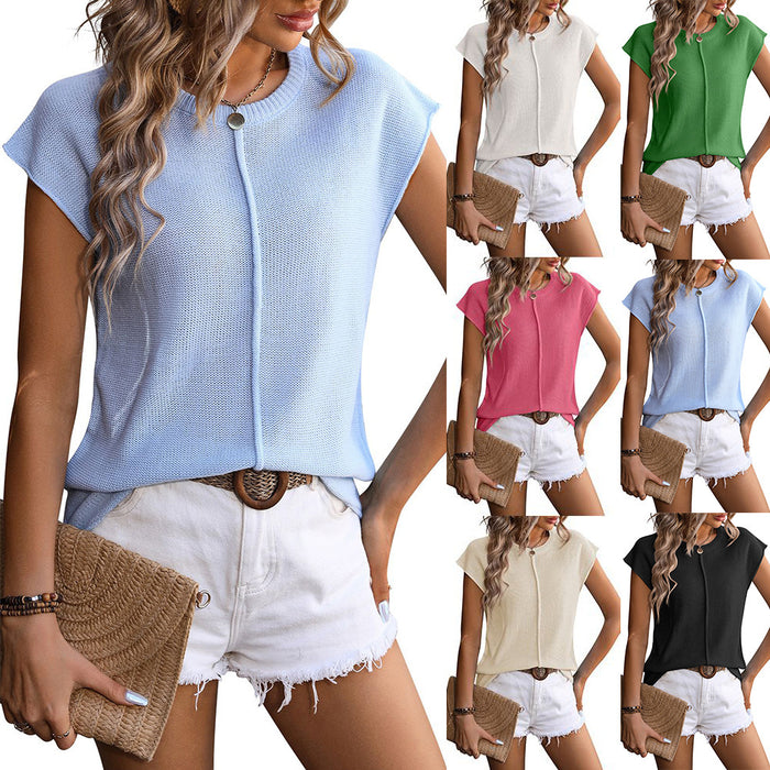 Knitted Round Neck Short-sleeve Top