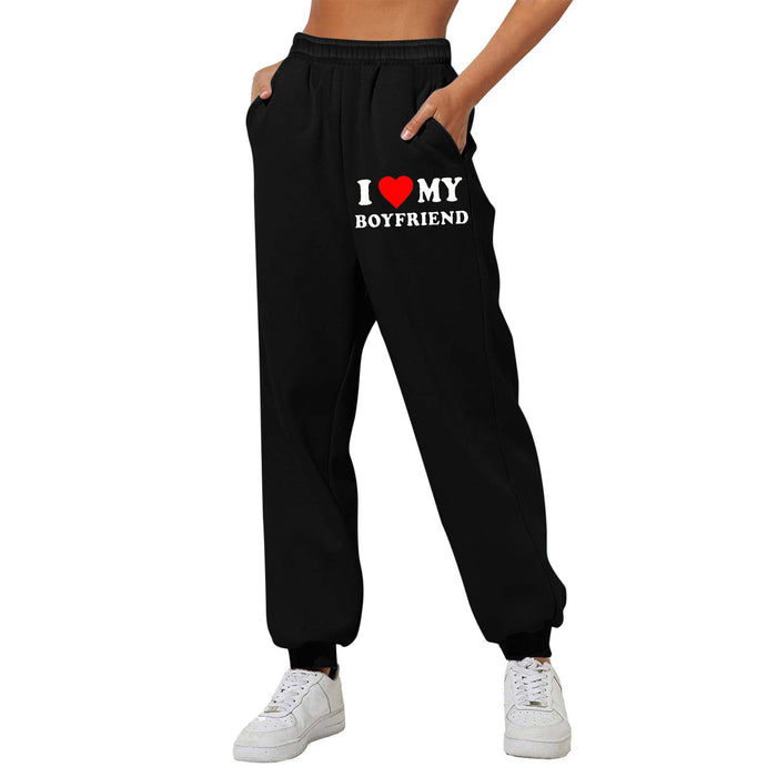 I Love MY BOYFRIEND Printed Trousers Casual Sweatpants Unisex