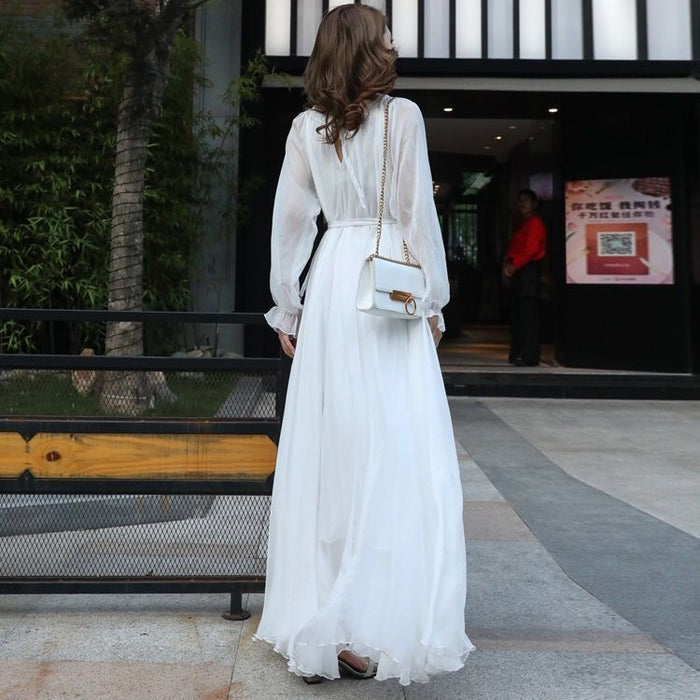 Extra Long Fairy Flowy Long Sleeve Chiffon Beach Dress