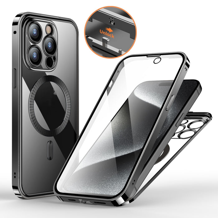 Metal Buckle Magnetic Support Wireless Charging Double-Sided Lens Full Cover Phone Case Protective Cover