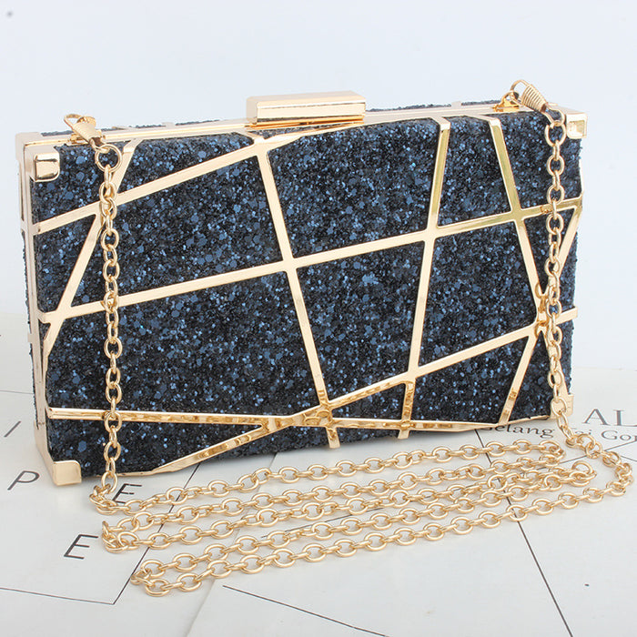 Metal Hollow Chain Hand Holding Glitter Small Square Bag Women