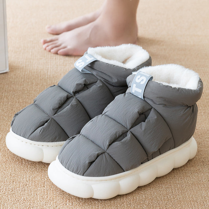 Winter Couple Checkered Cotton Slippers