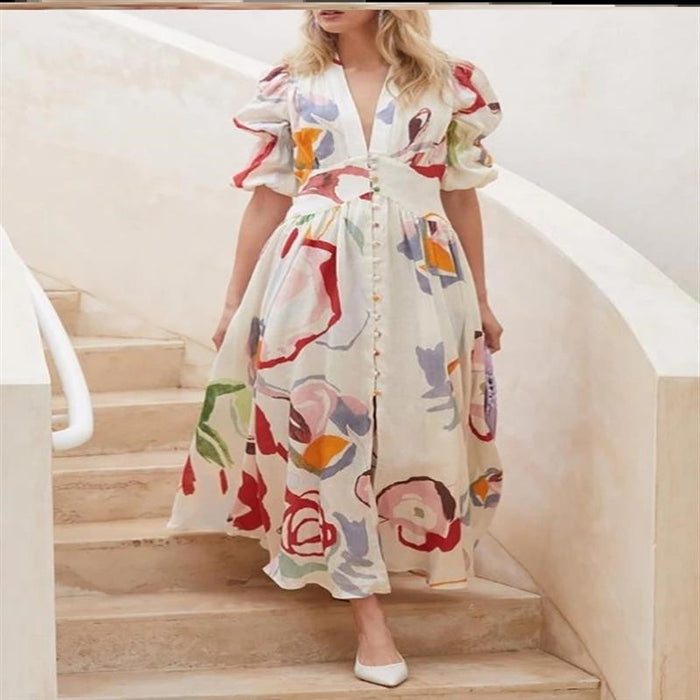 Bohemian Big Chiffon Printed Beach Dress