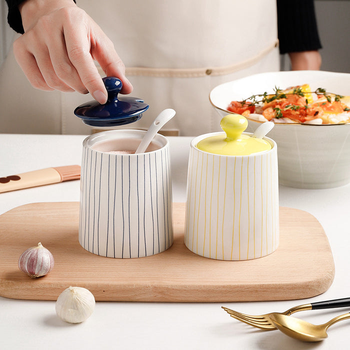 Ceramic Seasoning Pot Set Kitchen MSG Salt Shaker