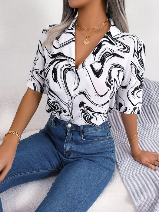 Fashion Tie Dye Printed Short Sleeve Shirt Summer Casual Lapel Shirt Top