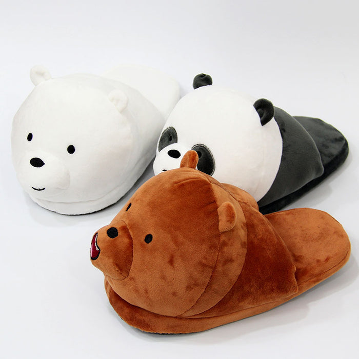 Cute Bear Plush Slippers Couple Home Warm Shoes