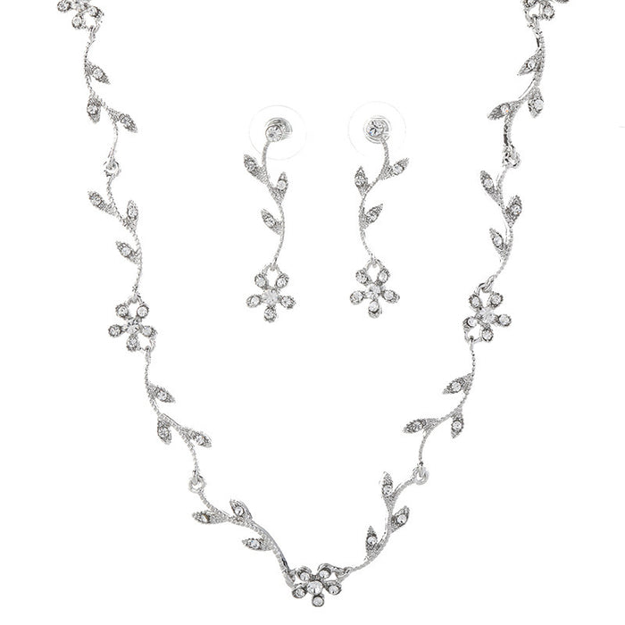 Diamond Leaf Pearl Long Necklace