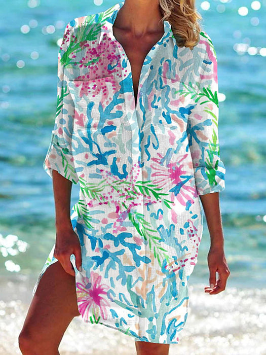 Crepe Pocket Hidden Hook Beach Cover-up Bikini Shirt Swimsuit Cardigan