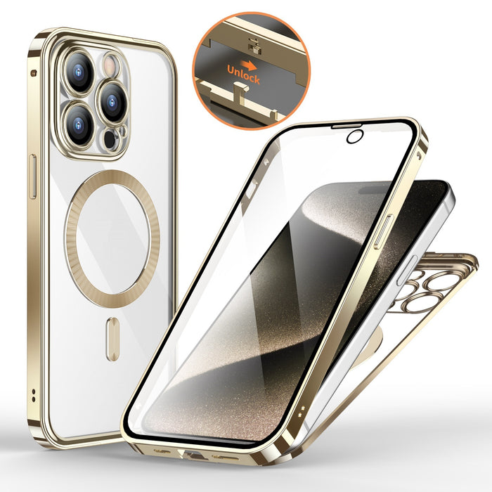 Metal Buckle Magnetic Support Wireless Charging Double-Sided Lens Full Cover Phone Case Protective Cover