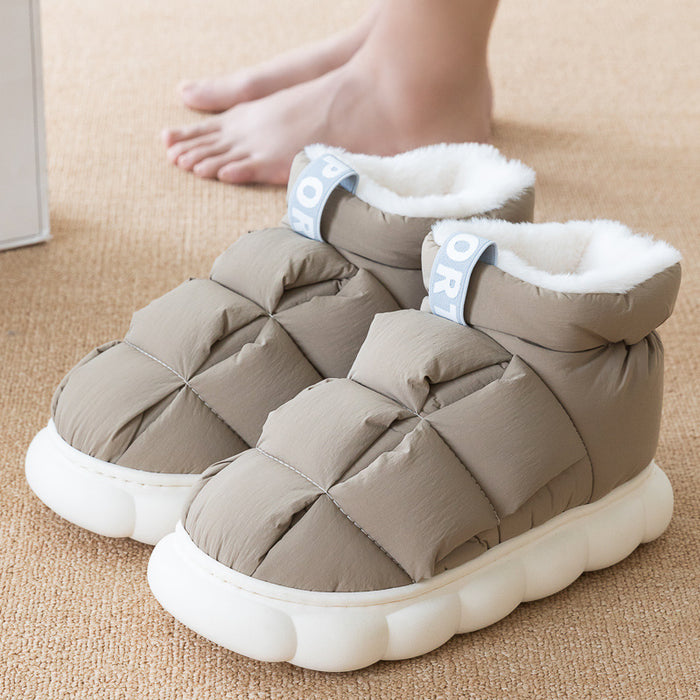 Winter Couple Checkered Cotton Slippers