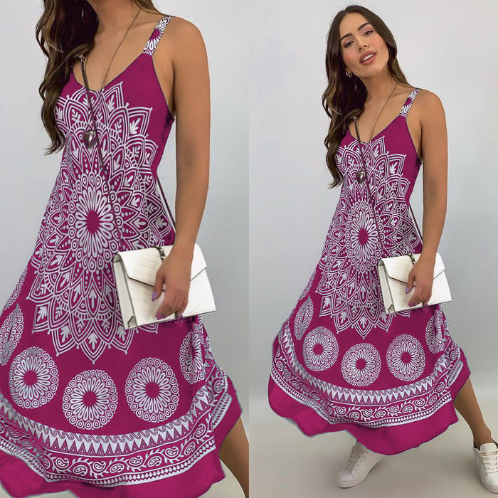 Summer Vintage Elegant Print V-neck Sleeveless Long Dress