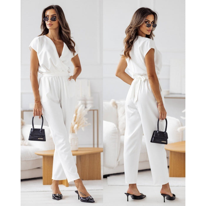 Solid Color Short-sleeve Jumpsuit