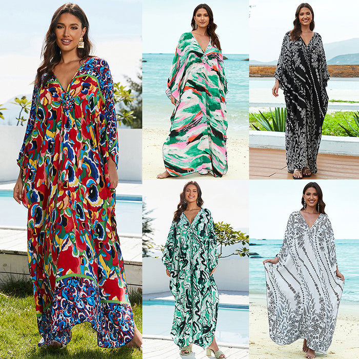 Cotton Beach Cover-up Vacation Sun Protection Long Dress