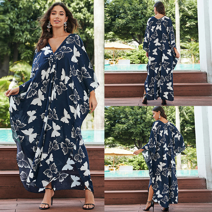 Cotton Beach Cover-up Vacation Sun Protection Long Dress