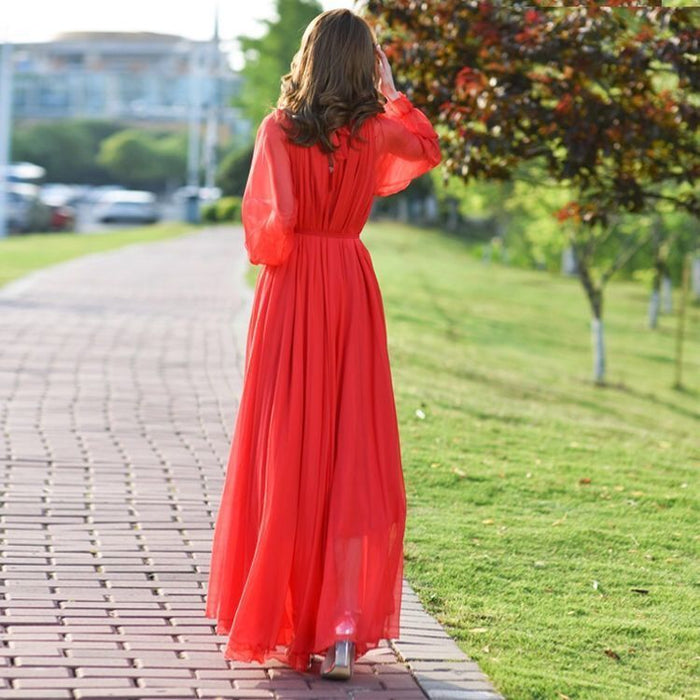 Extra Long Fairy Flowy Long Sleeve Chiffon Beach Dress