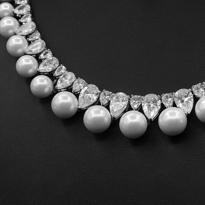 Pearl Zircon Earrings & Necklace Set