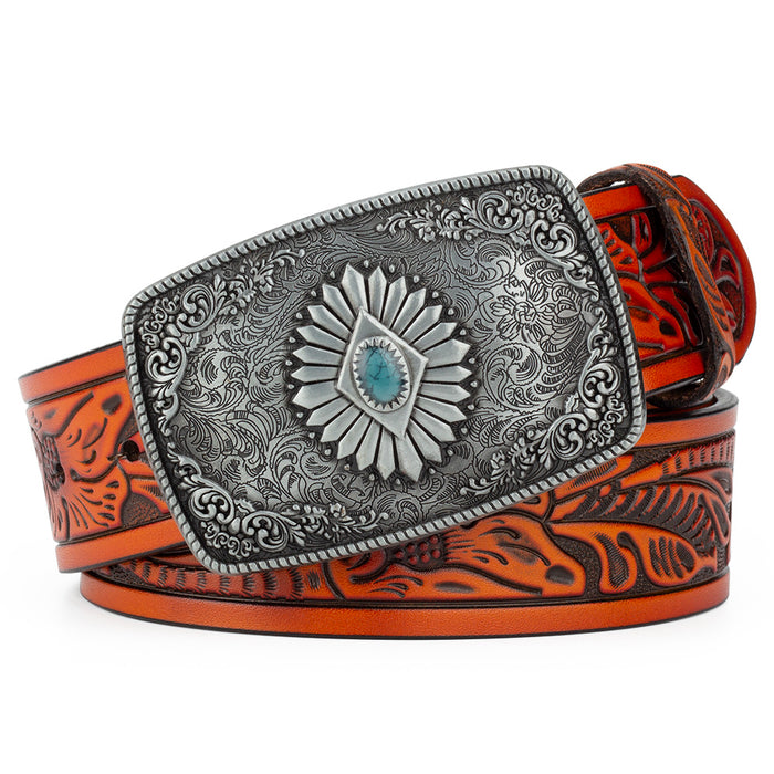 Grass Embossed Leather Belt